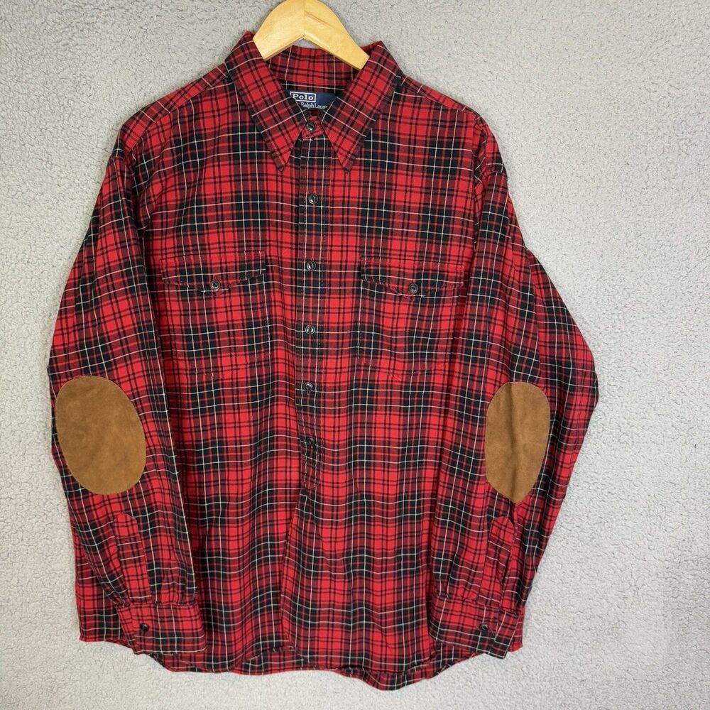 Polo Ralph Lauren Shirt Mens XL Red Plaid‎ Woodsman Workshirt Elbow Pads